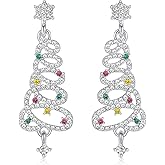 Canboer Holiday Christmas Tree Earrings Crystal Rhinestone Xmas Festive Dangle Earrings for Women