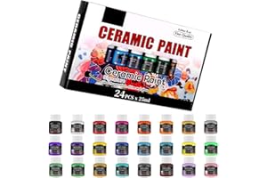 Artist Grade Glass Coating Paint Set 24 Rich Colors for Bottle Glass & Earthenware Crafting Oven Cured Shade with Strong Cove