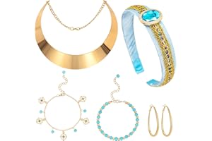 Princess Costume Accessories Women Girls, Princess Jasmine Headband Choker Necklace Bracelet Earring for Halloween Jasmine Je