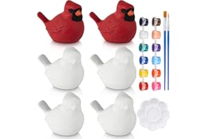 Yookeer 6 Sets Christmas Cardinal Ceramics to Paint for Adults Paint Your Own Ceramic Cardinal Birds Kit with 2 Strips of Paints 2 Brushes and Palette for Christmas DIY Crafts Project Activity
