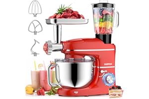 Stand Mixer, BABROUN 6 IN 1 Multifunctional Electric Kitchen Mixer with 6.5QT Stainless Steel Bowl, 1.5L Glass Jar, Meat Grinder, Dough Hook, Whisk, Beater, 6 Speeds Food Mixer for Baking Mixing