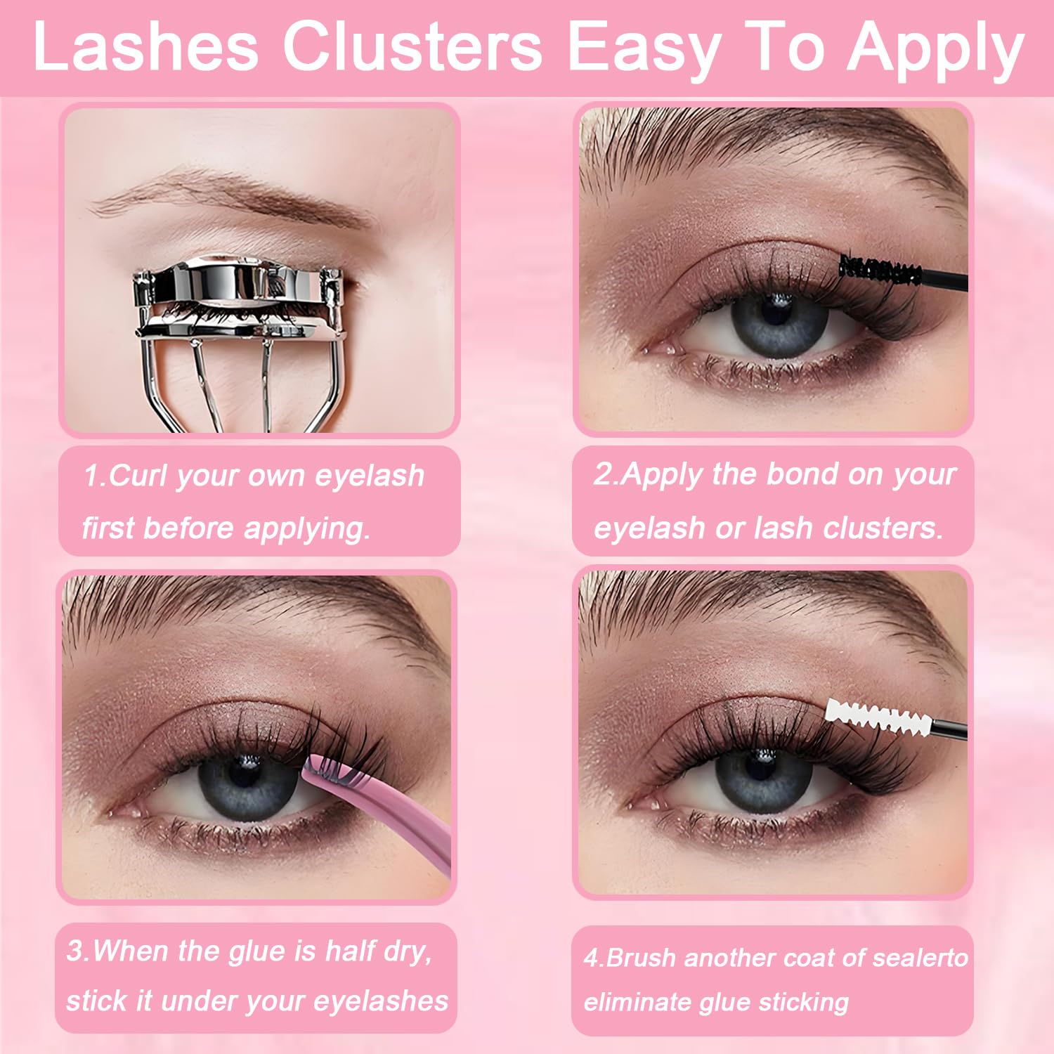 OLLAVO Lash Clusters Kit, 640 Pcs Eyelashes Clusters Extensions Kit 9-16mm Individual Lashes D Curl Fluffy Wispy False Eyelashes Thin Band, with Bond Seal Tweezers Brush DIY (30D+40D+50D+60D Kit 9-16mm)