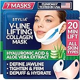 Stylia V Line Lifting Collagen Mask - Lift, Firm & Contour Jawline - Tightening Double Chin Strap with Hyaluronic Acid & Aloe - Neck Tightening and Lifting Mask - Jawline Shaper Face Lift Tape (7PC)