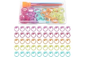 Lokunn 50 Pcs Metal Stitch Markers, 5 Color Helical-Shaped Crochet Markers Ring, 9 Pcs Large Eye Blunt Sewing Needles with Storage Box for DIY and Craft Sewing