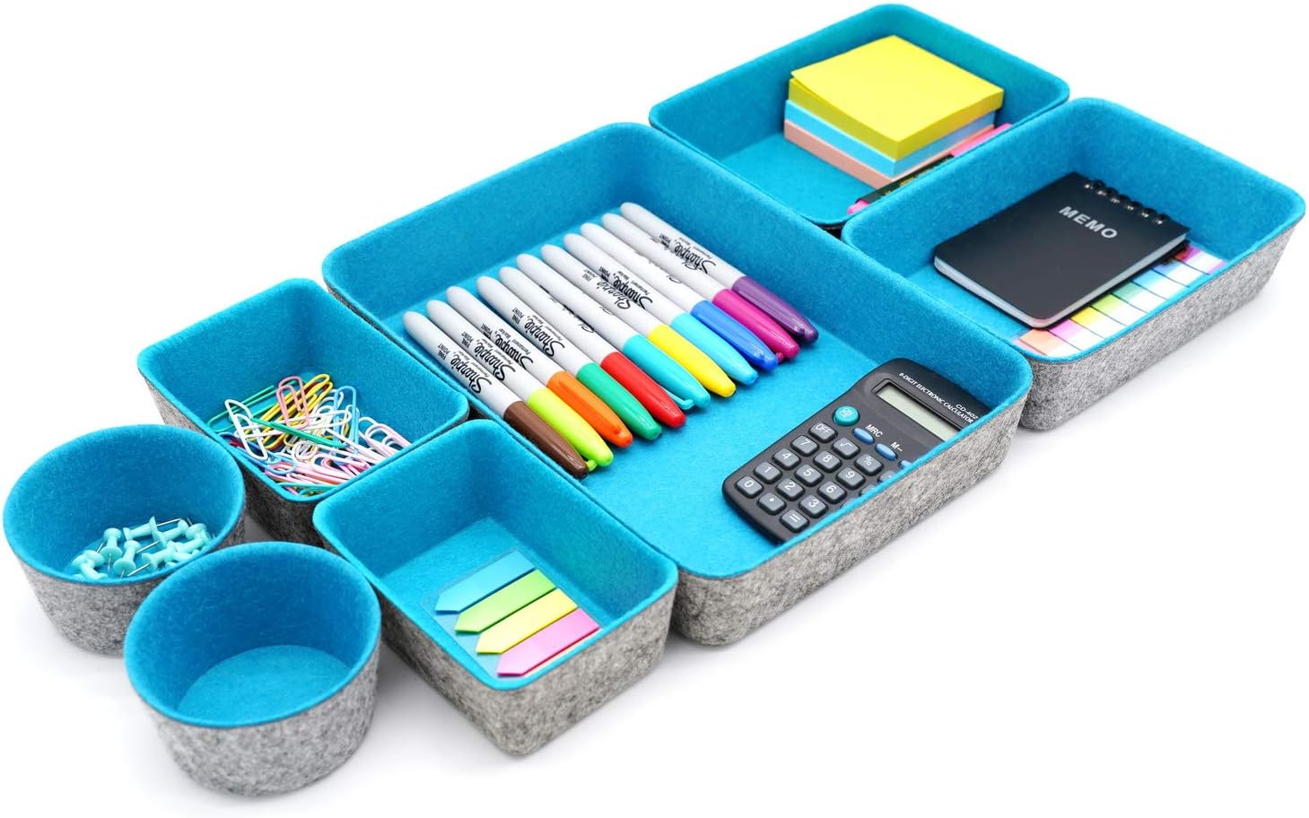 WELAXY Drawer organizers bins felt trays desk storage bins dividers small drawers organizing bins round organizing box for office supplies closet cabinet socks makeup holder 7-piece Gift Pack (Turquoise): Home Improvement