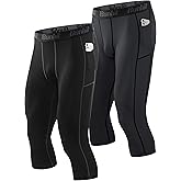 Runhit 3/4 Men's Compression Pants with Pockets,Workout Athletic Tights Leggings Athletic Base Layer Underwear