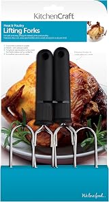 KitchenCraft Poultry Lifting Forks Stainless Steel Set of 2 Black Silver 22x9 cm view 2