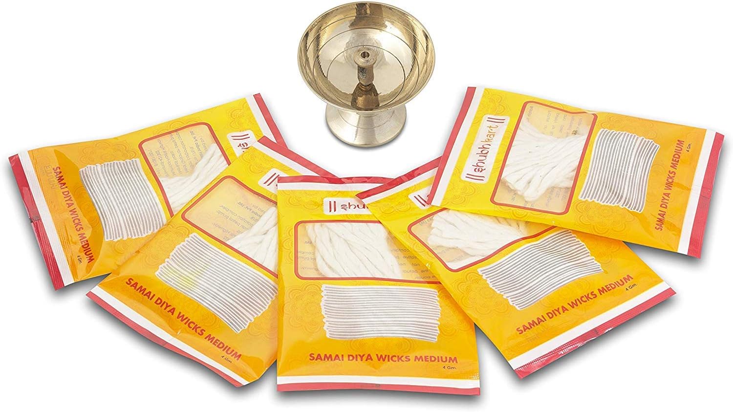 Shubhkart Combo Set (Pure Brass Diya/Pyali/Lamp, 100% Pure Cotton 5 Samai Diya Wicks) Handcrafted Set for Lighting lamp