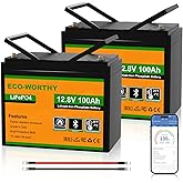 ECO-WORTHY 12V 200Ah (2 pack 100Ah) LiFePO4 Lithium Bluetooth Battery with Low-Temp Protection, Built-in BMS, Up to 15000+ Li