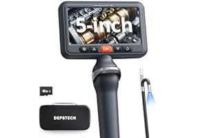 DEPSTECH Articulating Borescope Camera with Light, 5" IPS HD Screen, Industrial Endoscope Inspection Camera with Two-Way Articulated Probe, 0.24'' Flexible Snake Scope for Wall Automotive Engine - 5FT