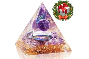 WHALEME Orgone Pyramid - Orgonite Healing Amethyst Crystal Sphere with Reiki Obsidian Protection Handmade Pyramids Valentines Day Gift Home Office Decor Positive Energy for Balancing (Amethyst+Tree Of Life)