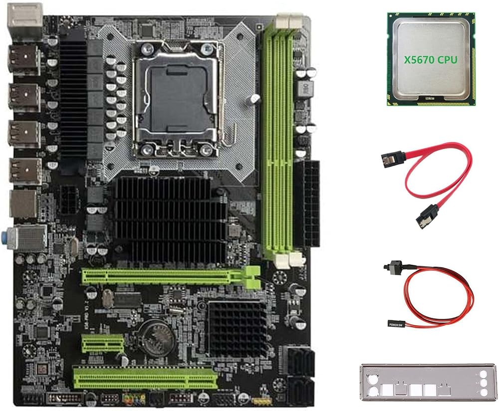 KVSERT X58 Motherboard LGA1366 XEON X5670 CPU DDR3 32GB MicroATX Cable