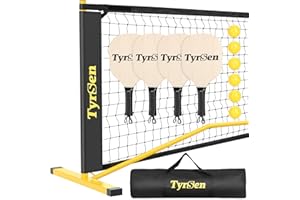 TYRSEN Portable Pickleball Net on Wheels, 22FT Pickleball Net for Driveway Backyard, Strong PE Net, Metal Frame, 4 Pickle Balls, 1 Carry Bag, Pickleball Net System for Indoor & Outdoor Play