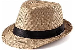 Tuimiyisou Men's Brown Straw Fedora Hat with UV Protection, Curled Brim, Breathable Weaving, Vintage Style, Sun Protection, S