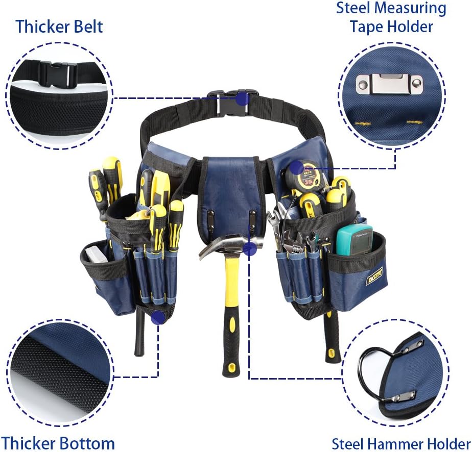 FASITE PTN012A 32-Pocket 2 Pouch Utility Multifunction Tool Belt Bag, Blue - - 