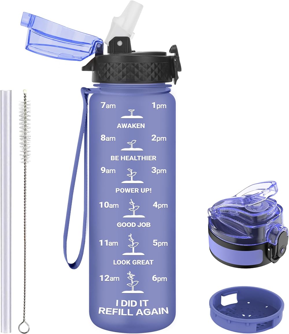 GOPPUS 500ml Kids Water Bottle with Straw Tritan BPA Free Purple