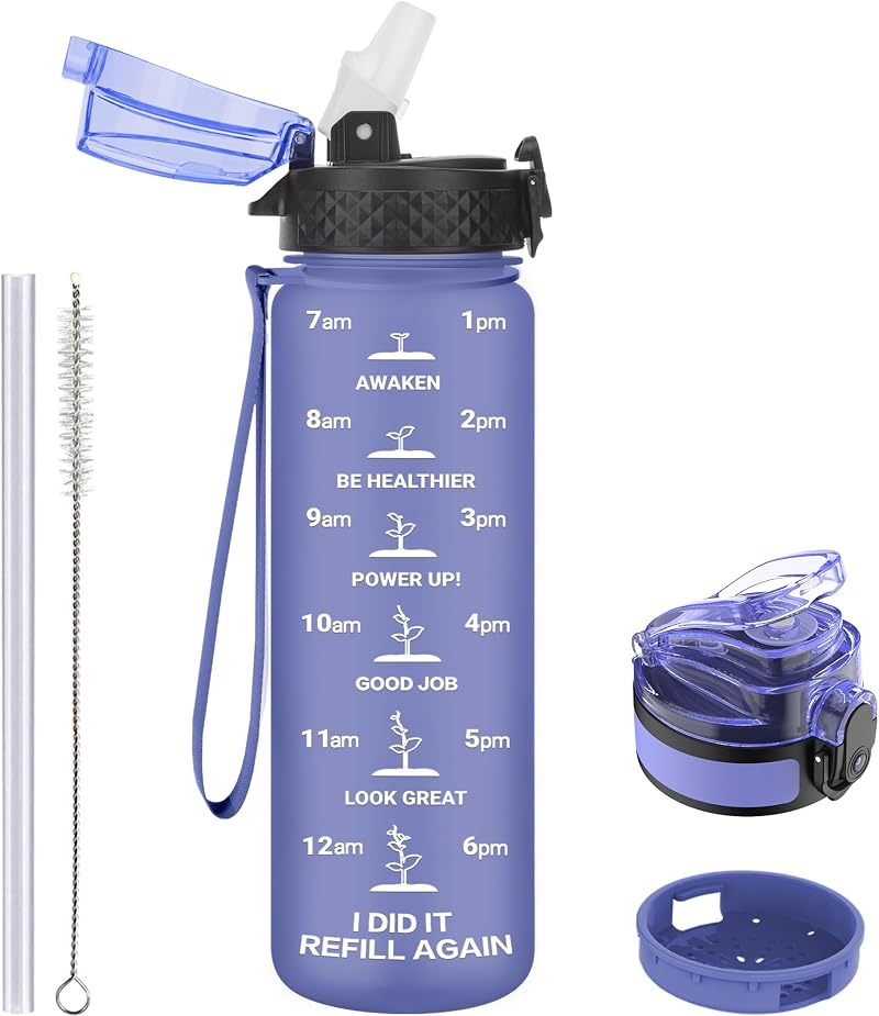 GOPPUS 500ml Kids Water Bottle with Straw Tritan BPA Free Purple