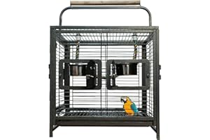 Ganggend Bird Travel Carrier Cage, 19 Inch Portable Bird Carrier Cage with Handmade Rainbow Rope, Parrot Cage with Stainless 