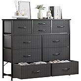 LUMTOK 10-Drawer Dresser, Fabric Storage Dressers for Bedroom, Hallway, Nursery, Closets, Steel Frame, Wood Top, Easy Pull Handle (Grey)