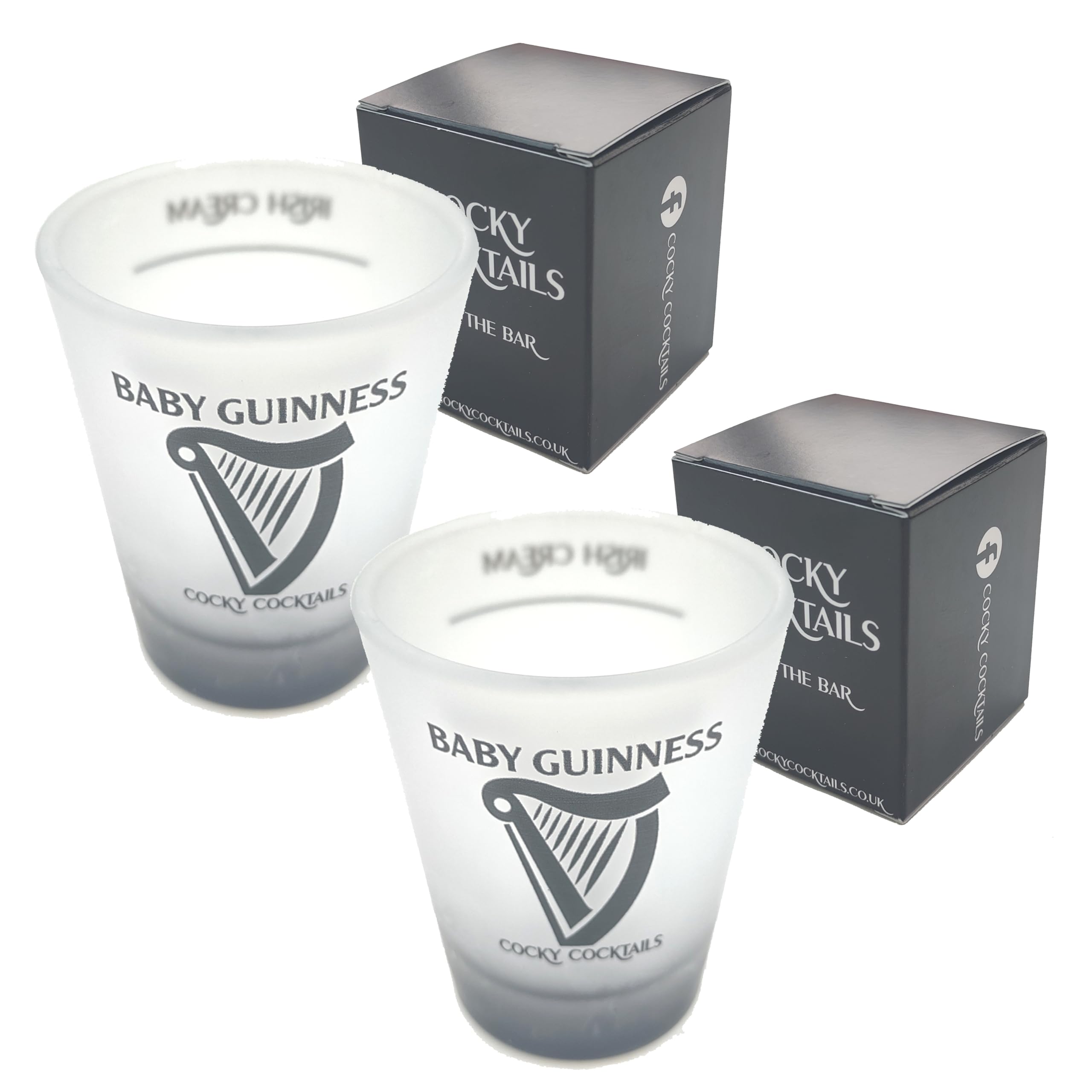 The Spice Specialist Baby Guinness Shot Glasses by Cocky Cocktails (2 Pack Frosted)