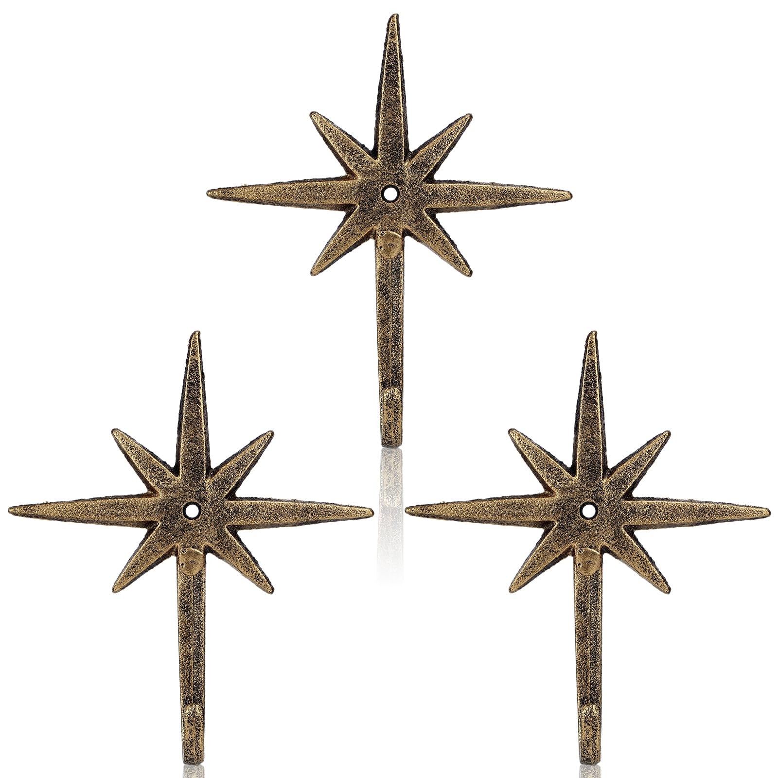 Photo 1 of Otoolling 3 Pcs Cast Iron 8 Pointed Atomic Starburst Wall Hooks Mid Century Modern Elegance Easy Install Coat Hooks for Vintage and Eclectic Decor Coats Aprons Hats Towels