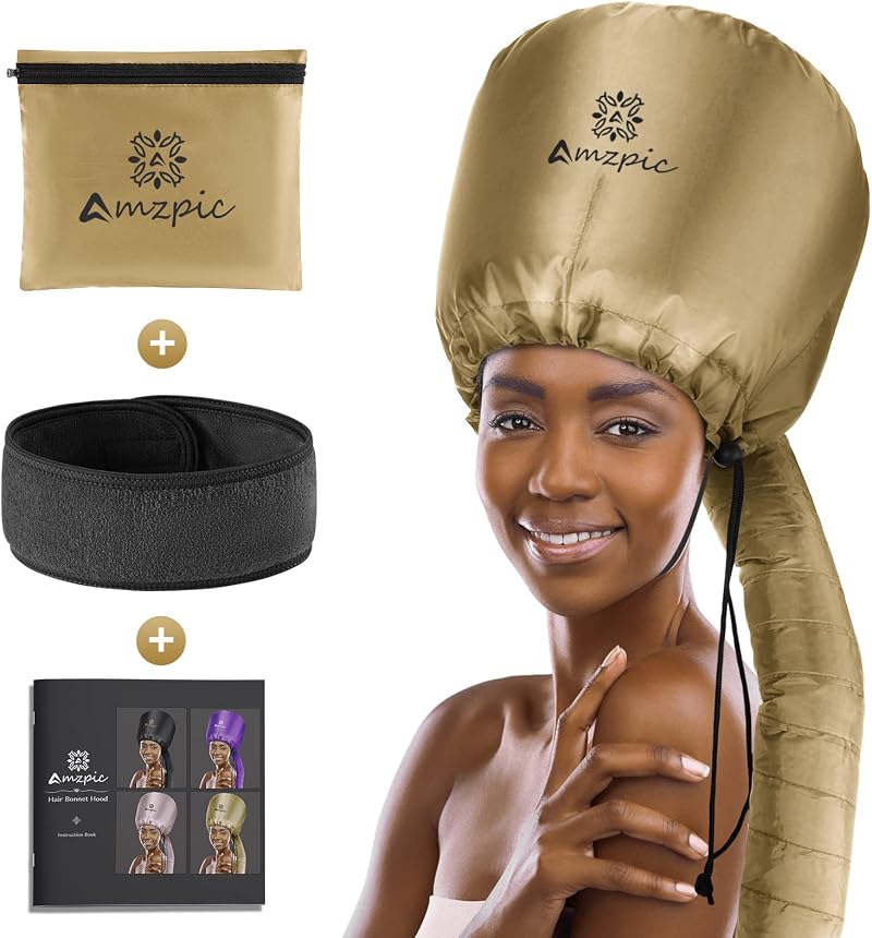 Amzpic Bonnet Hood Hair Dryer Attachment Gold Adjustable Large