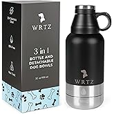 WRTZ Portable Dog Water Bottle with 2 Removable Water Bowls for Dogs – Leak-Proof Insulated Stainless Steel Dog Water Bottle - Travel Accessories for Dogs - 32oz - Black