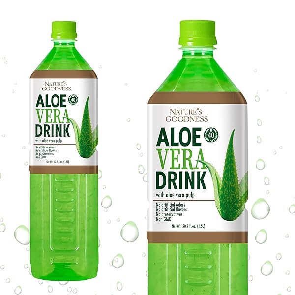 NATURE’S GOODNESS ALOE VERA DRINK WITH PULP – 50.7 FL OZ (1.5 L) – REFRESHING BEVERAGE WITH REAL ALOE VERA JUICE