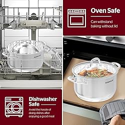 SUNHOUSE 8 Quart Stock Pot with Lid - 3-Ply Bottom