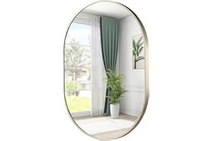 JENBELY Brushed Nickel Mirror, 22"x30" Oval Bathroom Mirror, Oval Mirror with Brushed Metal Frame, Wall Mount Mirrors Decor f