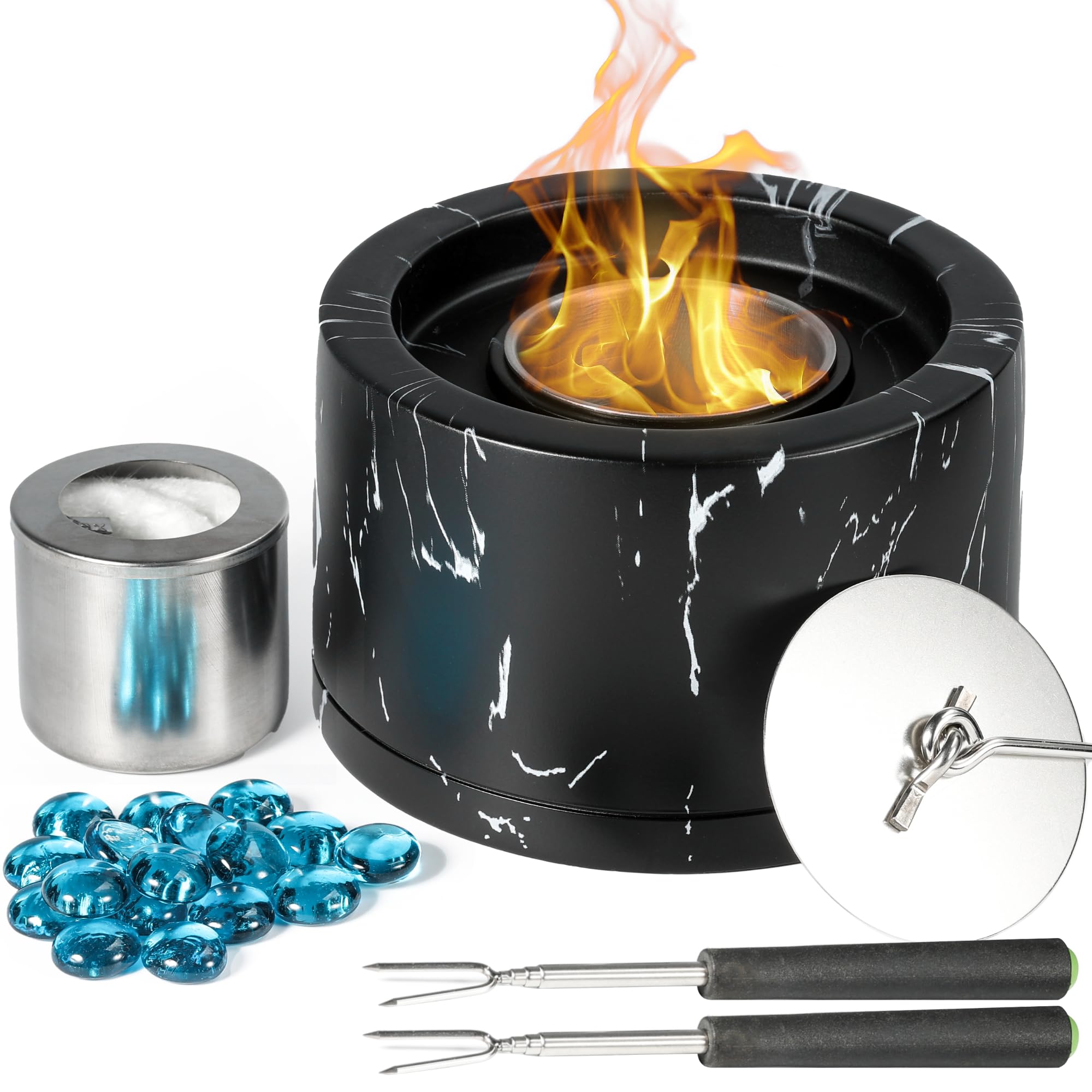 Photo 1 of Twinkle Star Tabletop Fire Pit Bowl, Bio Ethanol Fuel Fire Pit with 2 extendable Marshmallow Roasting Stick Forks, Table Top Fire Pit Bowl/Mini Tabletop Fireplace for Indoor & Garden Black