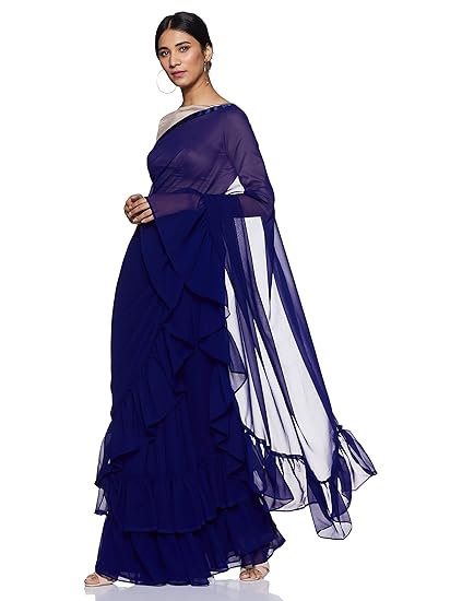 Womanista synthetic with Blouse Piece Saree (FS09658A_ Navy Blue_ Onesize)