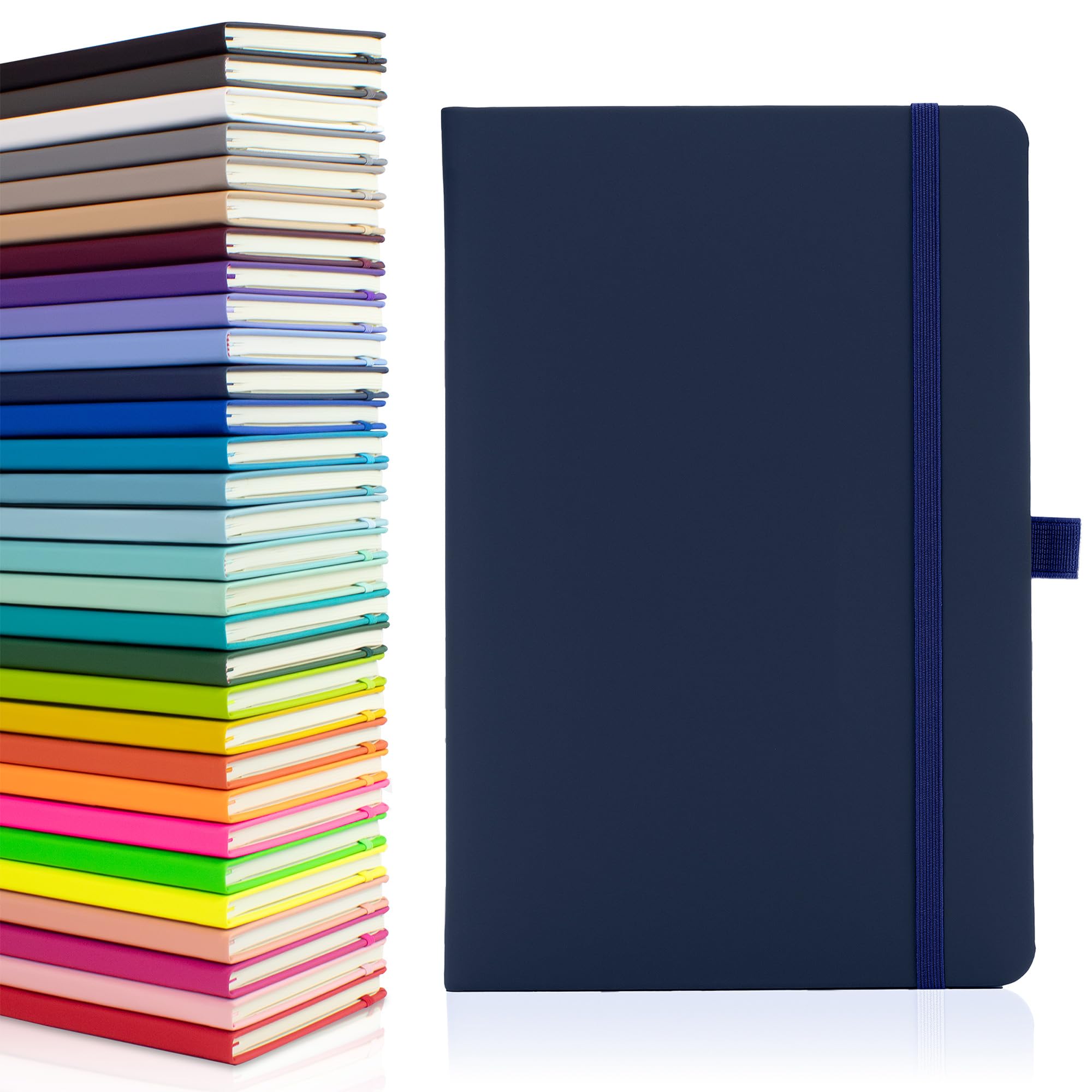 Notes London Eco A5 Notebook with Lined Pages, Pen Loop, Ribbon, Date Marks and Paper Pocket, Medium Hardback Journal, Note, sustainably sourced paper (Navy)