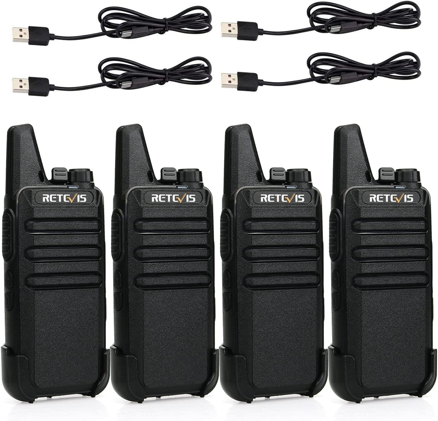 Retevis RT622 Walkie Talkies for Adults, Mini 2 Way Radio Rechargeable, 113g Portable Radio, VOX, PMR446, Professional Walkie Talkies 4 Pack for Restaurants, Hotels, Cafes (Black, 4 Pack)