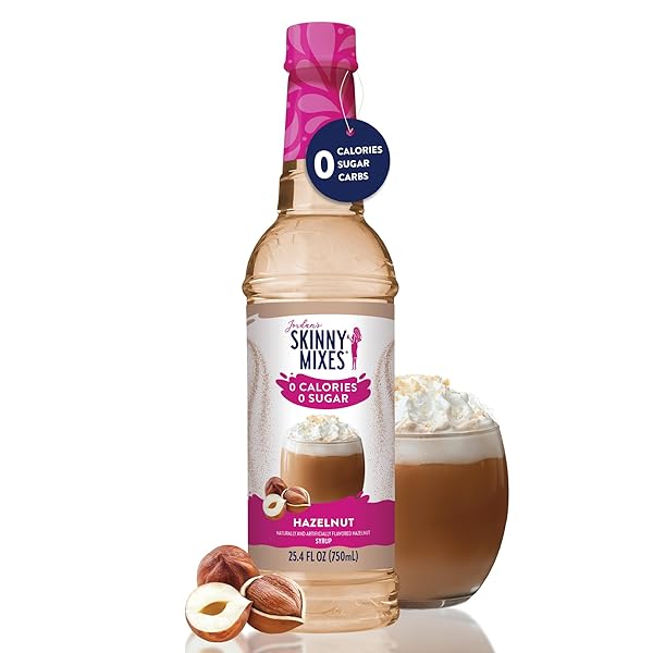 JORDAN’S SKINNY MIXES SUGAR FREE COFFEE SYRUP, HAZELNUT COFFEE FLAVORING SYRUP, ZERO CALORIE DRINK MIX, LATTES, BAKING, PROTEIN SHAKE OR COCKTAIL, DAIRY & GLUTEN FREE, KOSHER, 25.4 FL OZ