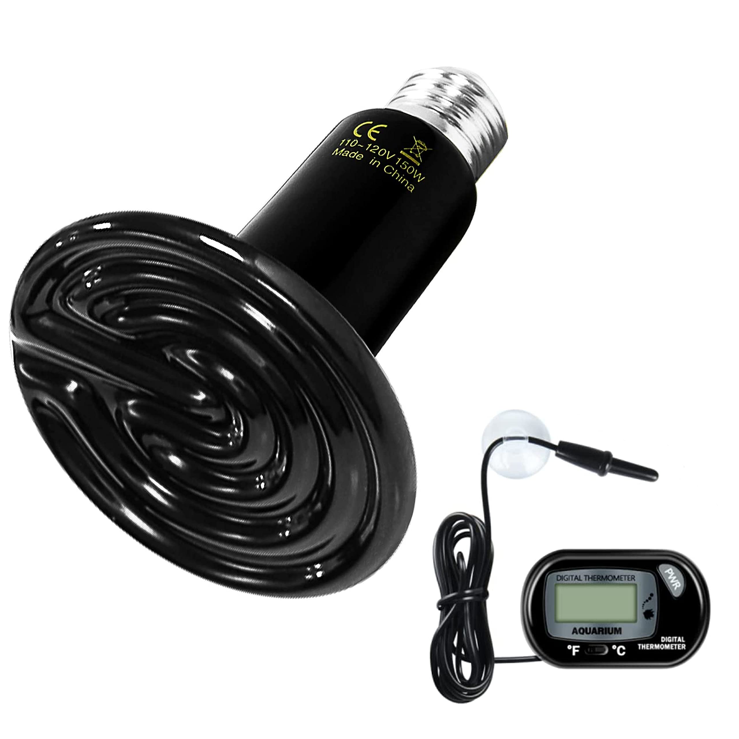 Photo 1 of *UNTESTED*
Simple Deluxe 150W Ceramic Heat Lamp Reptile Heat Emitter Heater Lamp Bulb No Light with Free Digital-Thermometer, for Pet Brooder Coop Chicken, Dragon Turtle Lizard Snake Aquarium Tank