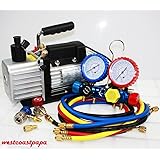 R410A R134A R22 4.8 CFM Vacuum Pump HVAC A/C Refrigerant W/4VALVE MANIFOLD GAUGE