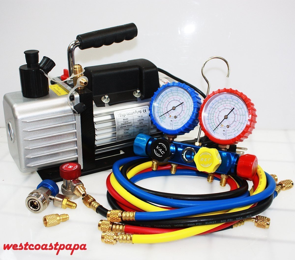 R410A R134A R22 4.8 CFM Vacuum Pump HVAC A/C Refrigerant W/4VALVE