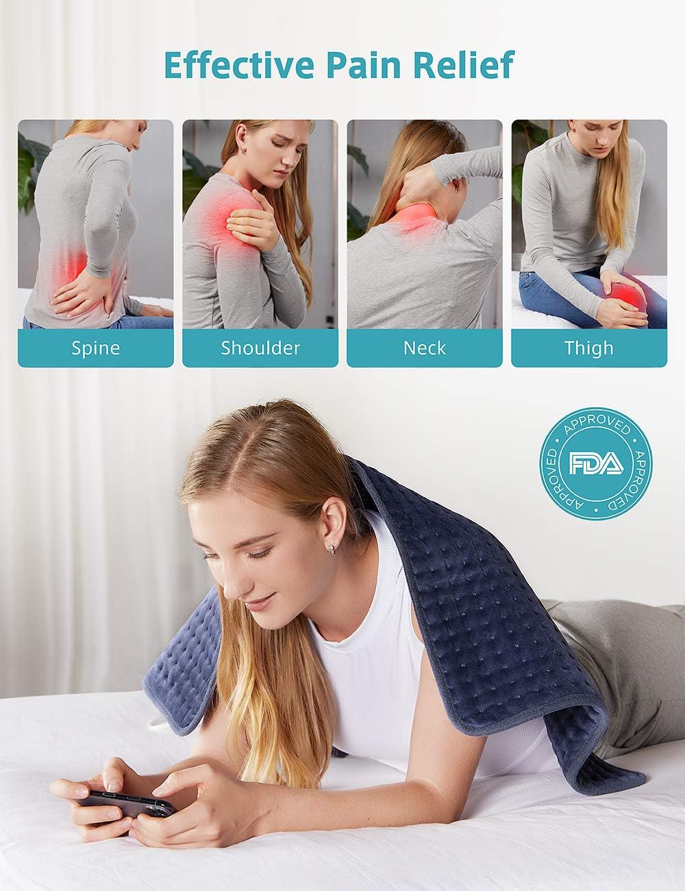 Homech Heating Pad for Back Pain and Cramps - XXX-Large [33 x 17 Inch] Ultra-Soft Heat Pad with Dry & Moist Heat Therapy, 6 Temperature Settings, Auto Shut-Off: Health & Personal Care