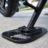 KiWAV Motorcycle Kickstand Pad Plate, Black, 5x3.2 in, 1 Pc, Anti-Sink | Palm-size puck for grass, gravel, sand, hot asphalt; 3-side rail holds the stand foot; tether hole