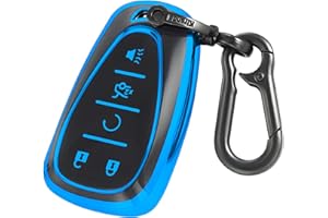 Kirsnda for Chevrolet key fob cover case with keychain,Soft TPU key Shell/skin,5-Buttons fit chevy Malibu Camaro Blazer Cruze Sonic Volt Equinox Spark Remote Key Vehicle Accessories(Blue)