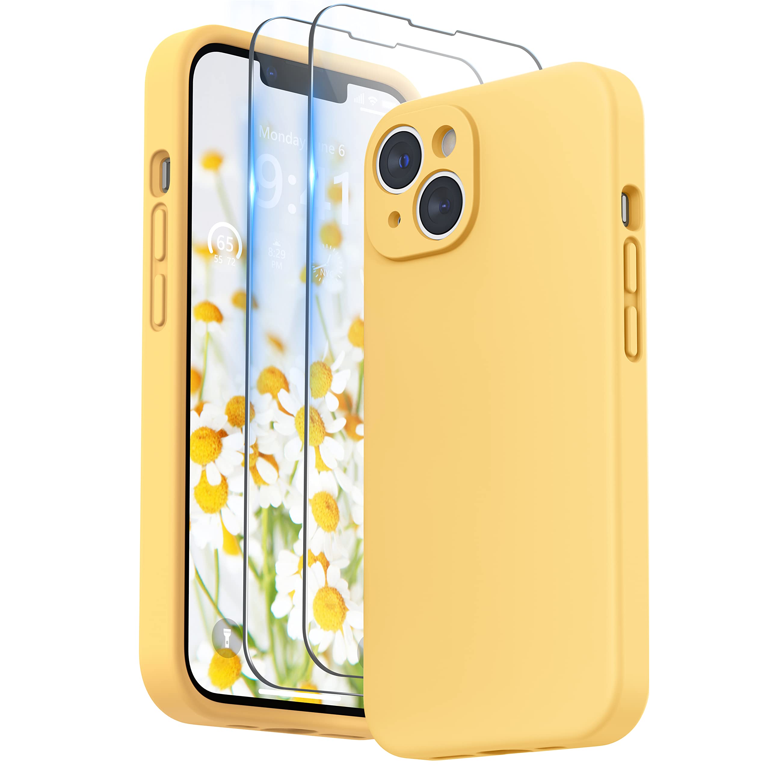 SURPHY Case for iPhone 14 Plus Case with Screen Protector and Camera Protection, Liquid Silicone Phone Case with Soft Microfiber Lining, Sunglow