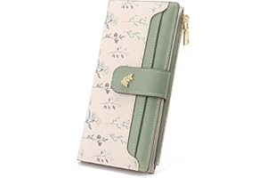 GAEKEAO Womens Wallet Slim Thin RFID Blocking Floral Vegan Leather Card Holder Bifold Long Ladies Wallet with Zipper Pocket