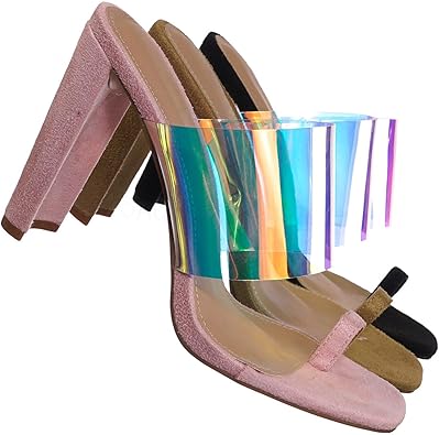 iridescent block heel sandals