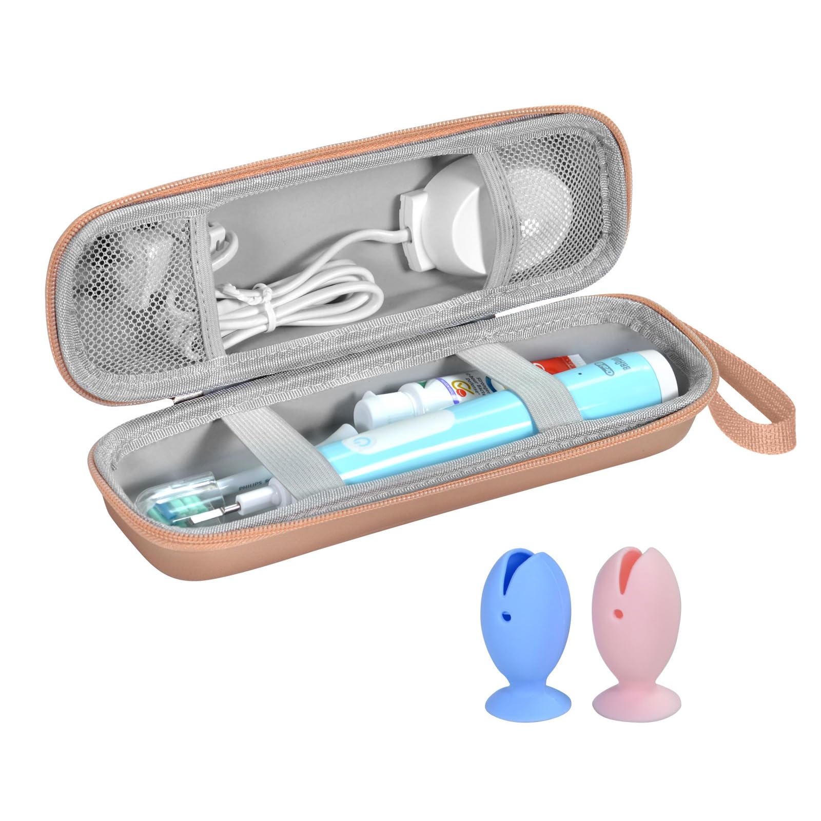 TUNYINSH Travel Case for Oral-B/Oral-B Pro/Phlips Sonicare Electric Toothbrush with 2pcs Toothbrush Heads Cover Cap, Portable Hard Protective Storage Bag with Accessories Storage (Gold) — image 1