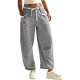 RIATOUR Womens Barrel Pants Wide Leg Drawstring Sweatpant Casual Baggy Palazzo Pants with Pockets