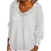 Verdusa Women's Hollow Out Crochet Beach Sweater Long Sleeve Hoodies Pullover Knitwear Cover Up Summer Tops