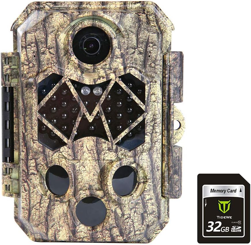 TIDEWE Trail Camera with 32GB SD Card, 32MP 4K Hunting Camera with 0.2s Trigger 3 PIR, 120° Range Night Vision 45 LEDs Waterproof Scouting Camera for Wildlife Monitoring, Home Security, Leaf : Sports & Outdoors