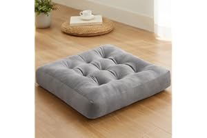 SM-XLHN Meditation Floor Pillow Set of 1, Square Large Pillows Seating for Adults, Meditation Cushion Pillow,Tufted Corduroy Cushion for Tatami Living Room or Yoga, Light Gray, 22x22 Inch