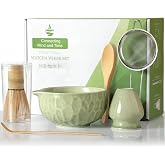Matcha whisk Set,Japanese Matcha Set,Matcha Bowl with Spout,Matcha Whisk and Holder,Bamboo Scoop,Sifter - 6 Pcs Tea Set for Matcha Lover,Tea Ceremony(Green)